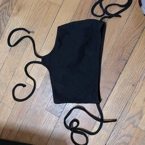 shein, black tube top, size small, strings for neck and tied to the back